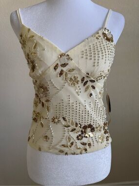 Studio 12 Embellished Cream Sequins Beaded V-Neck Cami NWT